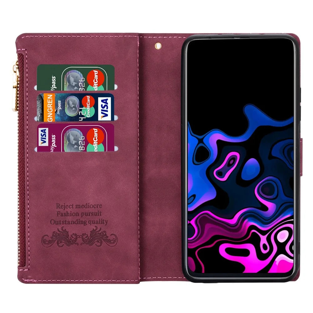 Anti-Drop Stylish Lines Splicing Wallet Design Leather Phone Cover Case with Stand for Samsung Galaxy A21s - Red - 4