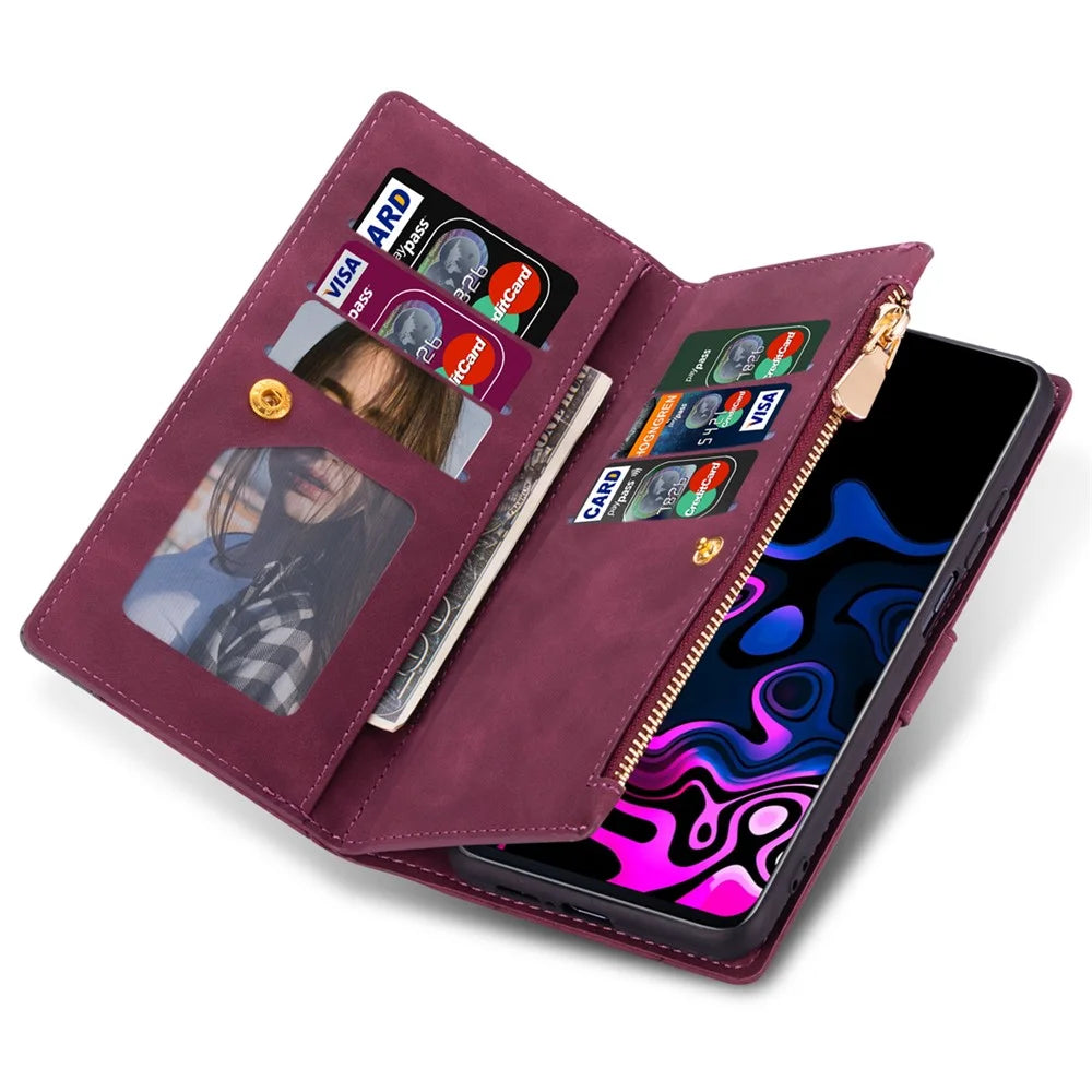 Anti-Drop Stylish Lines Splicing Wallet Design Leather Phone Cover Case with Stand for Samsung Galaxy A21s - Red - 6