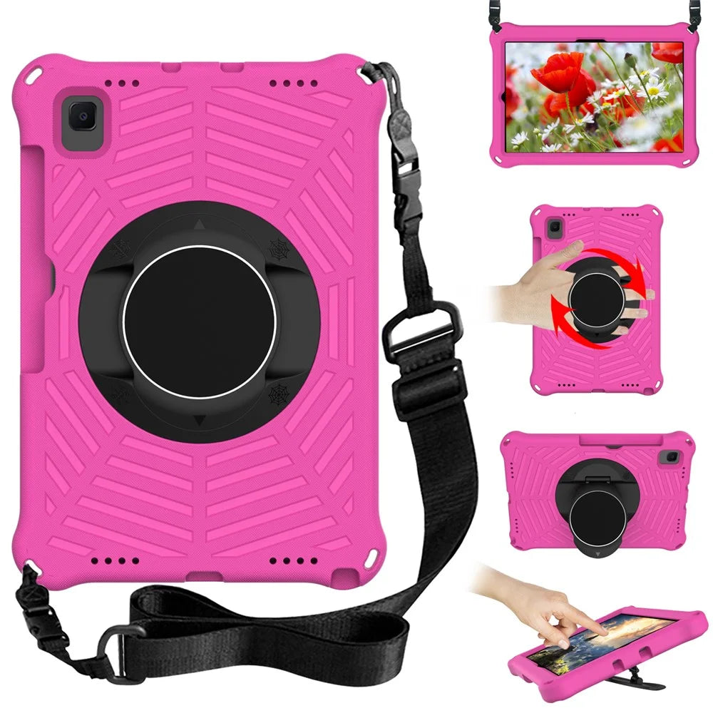 Spider Web Kickstand EVA Tablet Case with Shoulder Strap for Samsung Galaxy Tab S6 Lite (2020) P615 P610 / (2022) / (2024) - Rose - 1