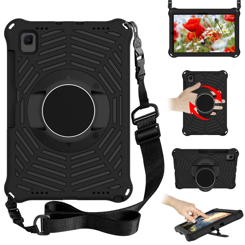 Spider Web Texture EVA Tablet Cover Case with Kickstand Shoulder Strap for Samsung Galaxy Tab S5e 10.5 (2019) SM-T720/T725 - Black - 1