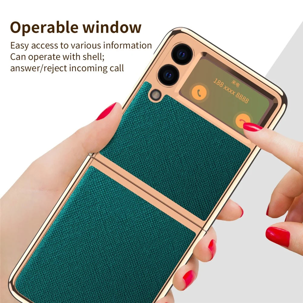 Electroplating Cross Texture PU Leather Folding Phone Protective Case for Samsung Galaxy Z Flip3 5G - Black - 4