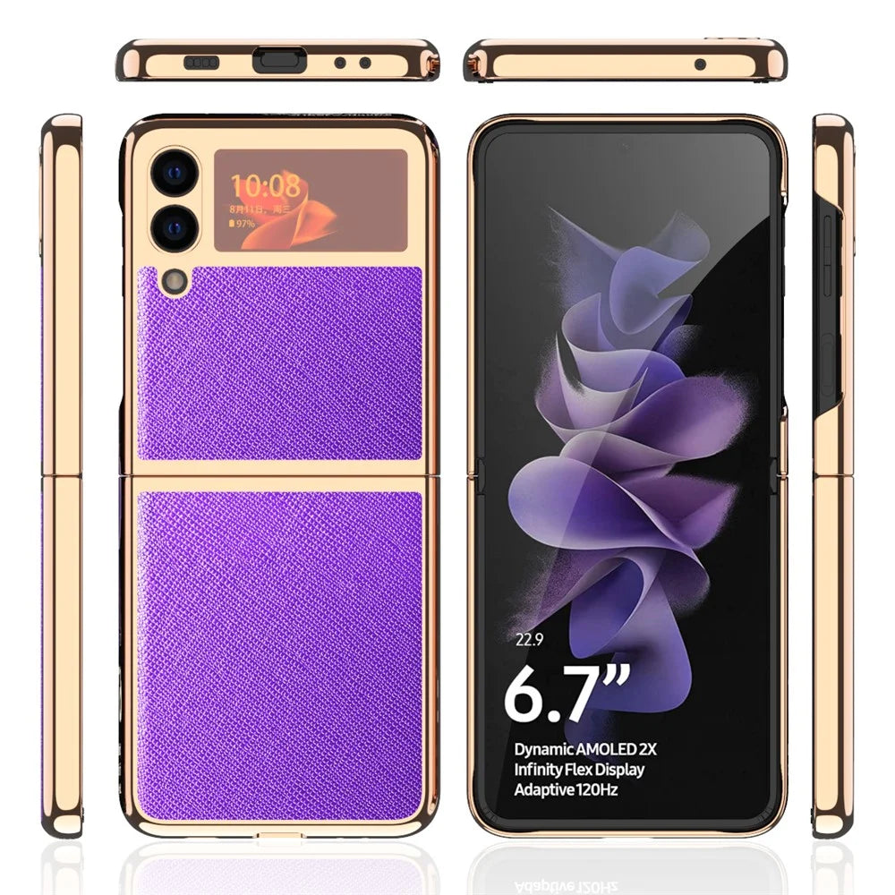 Electroplating Cross Texture PU Leather Folding Phone Protective Case for Samsung Galaxy Z Flip3 5G - Black - 6