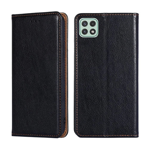 Wallet Stand Design Magnetic Auto-absorbed Leather Phone Cover Shell for Samsung Galaxy A22 5G (EU Version) - Black - 1