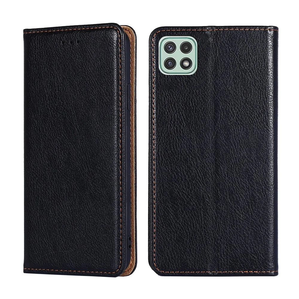 Wallet Stand Design Magnetic Auto-absorbed Leather Phone Cover Shell for Samsung Galaxy A22 5G (EU Version) - Black - 1