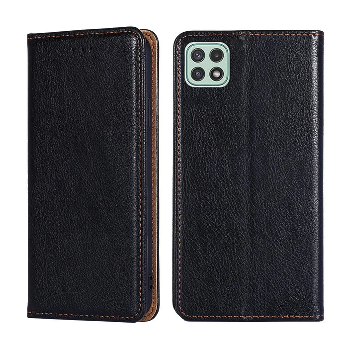 Wallet Stand Design Magnetic Auto-absorbed Leather Phone Cover Shell for Samsung Galaxy A22 5G (EU Version) - Black - 1
