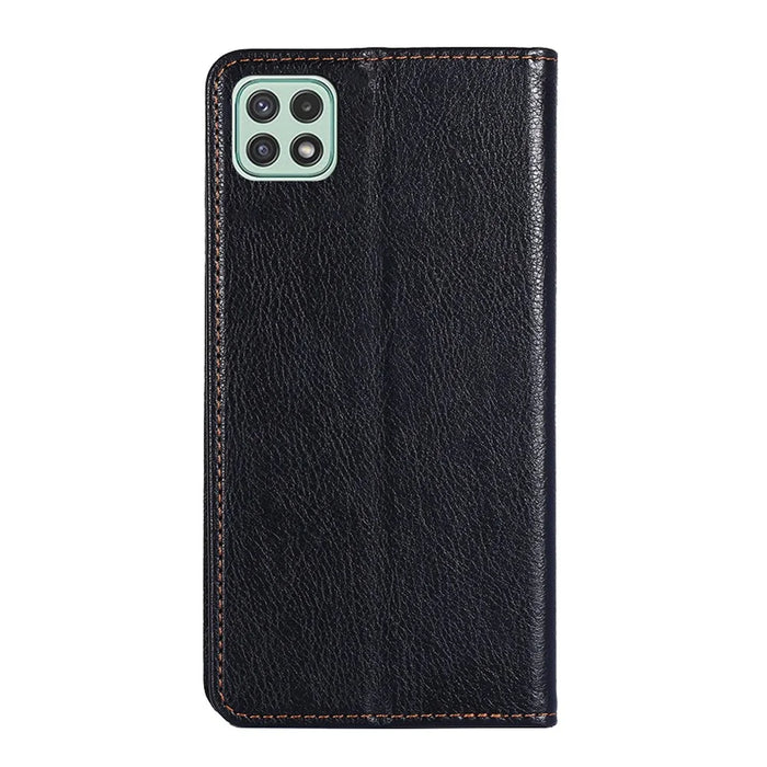 Wallet Stand Design Magnetic Auto-absorbed Leather Phone Cover Shell for Samsung Galaxy A22 5G (EU Version) - Black - 3