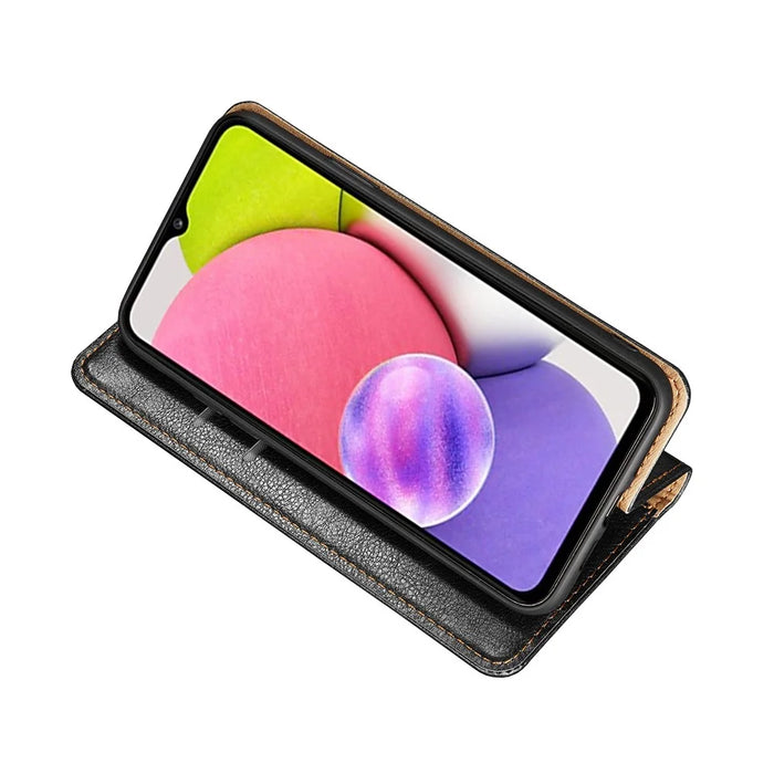 Wallet Stand Design Magnetic Auto-absorbed Leather Phone Cover Shell for Samsung Galaxy A22 5G (EU Version) - Black - 5