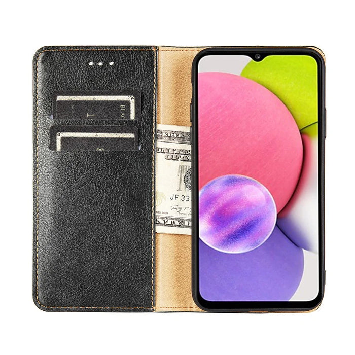PU Leather Stand Wallet Protective Phone Shell Cover for Samsung Galaxy A03s (164.2mm) - Black - 4