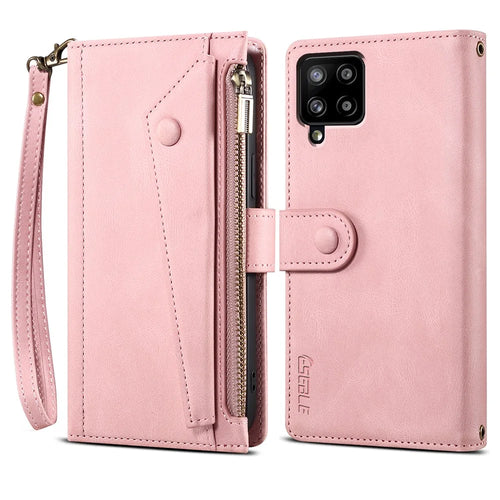 Wallet Phone Cover Protective Zippered Pocket with Strap Card Slots Multifunctional Case Phone Case with Stand for Samsung Galaxy A42 5G - Pink - 1