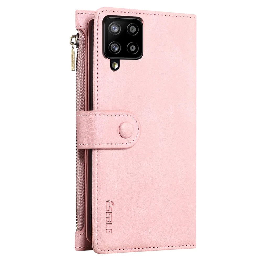 Wallet Phone Cover Protective Zippered Pocket with Strap Card Slots Multifunctional Case Phone Case with Stand for Samsung Galaxy A42 5G - Pink - 3