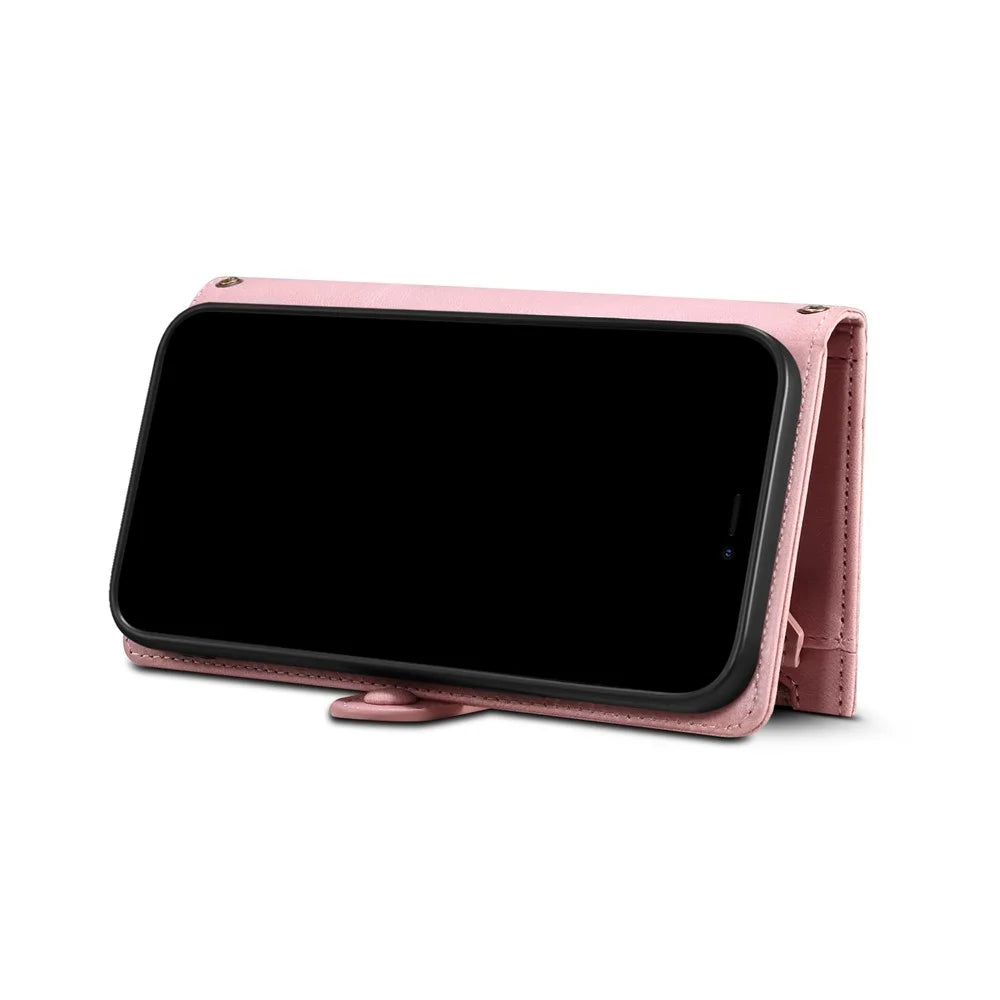 Wallet Phone Cover Protective Zippered Pocket with Strap Card Slots Multifunctional Case Phone Case with Stand for Samsung Galaxy A42 5G - Pink - 4