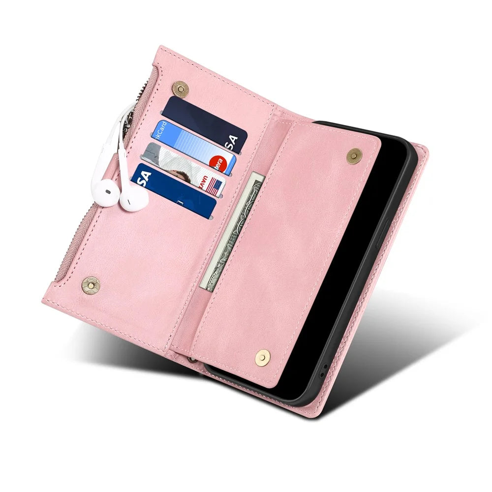Wallet Phone Cover Protective Zippered Pocket with Strap Card Slots Multifunctional Case Phone Case with Stand for Samsung Galaxy A42 5G - Pink - 7