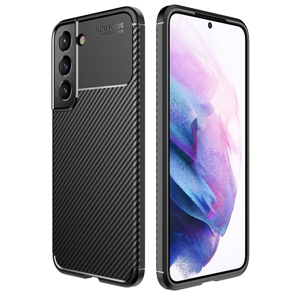 Carbon Fiber Texture Design Flexible TPU Protective Case for Samsung  Galaxy S22+ 5G - Black - 1