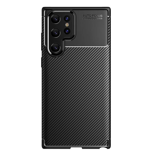 Carbon Fiber Soft TPU Slim Fashion Anti-Slip Protective Back Cover for Samsung Galaxy S22 Ultra - Black - 2