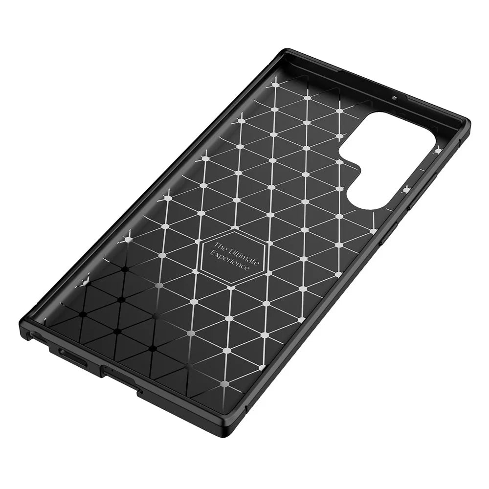 Carbon Fiber Soft TPU Slim Fashion Anti-Slip Protective Back Cover for Samsung Galaxy S22 Ultra - Black - 6