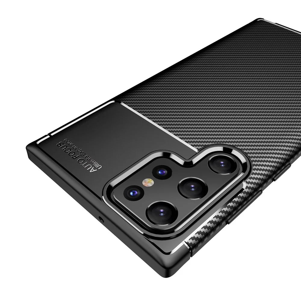 Carbon Fiber Soft TPU Slim Fashion Anti-Slip Protective Back Cover for Samsung Galaxy S22 Ultra - Black - 7