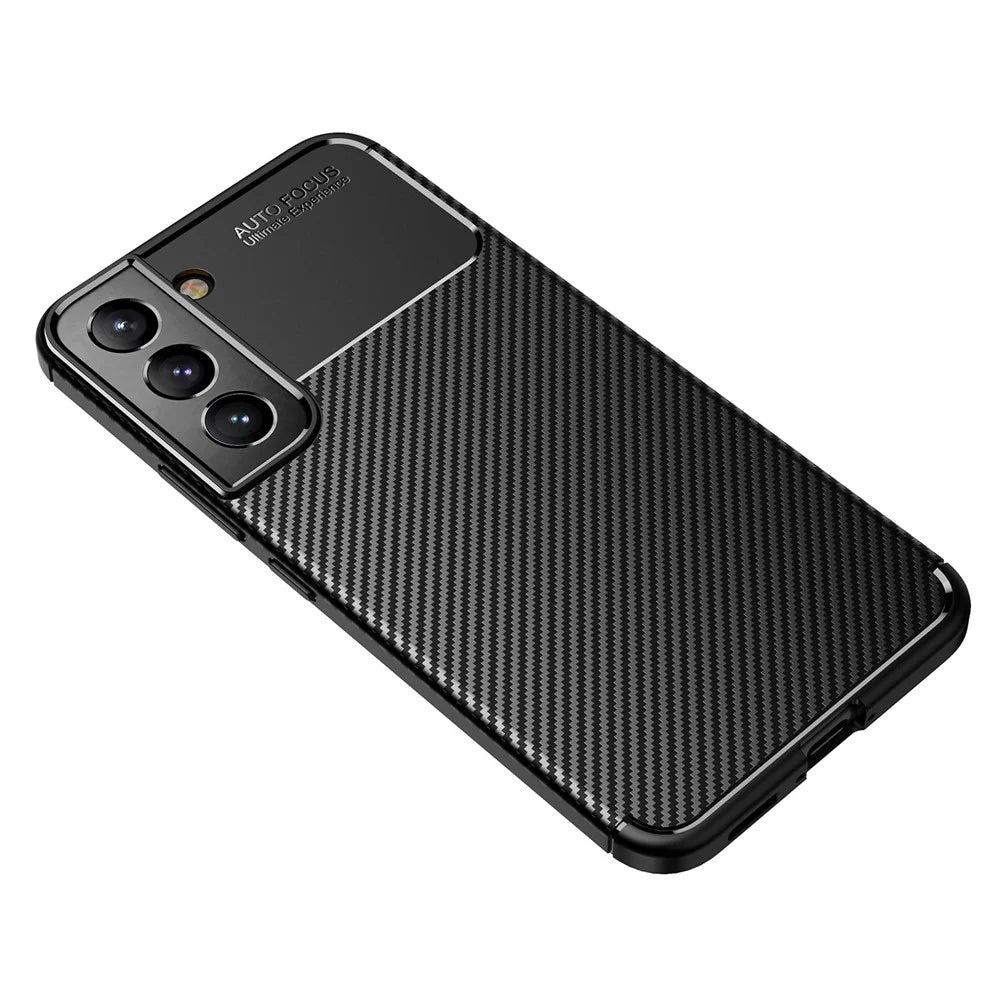Carbon Fiber Soft TPU Anti-Scratch Protective Phone Case for Samsung Galaxy S22 5G - Black - 3