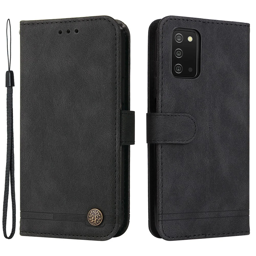 For Samsung Galaxy A03s (166.5mm) Leather Wallet Cases Skin Touch Phone Cover Stand with Strap - Black - 1