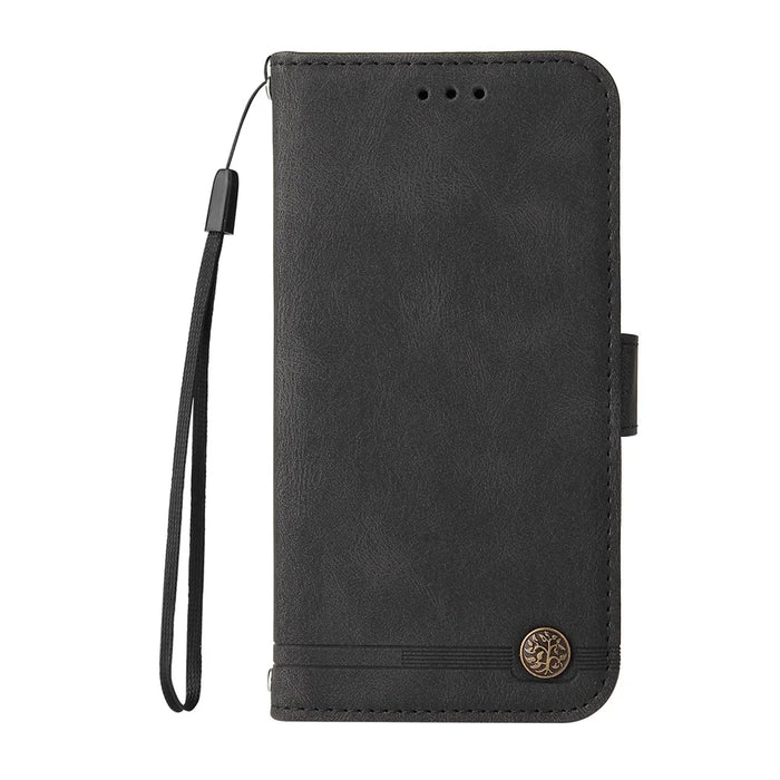 For Samsung Galaxy A22 5G (US) Leather Wallet Cases Skin Touch Phone Cover Stand with Strap - Black - 2