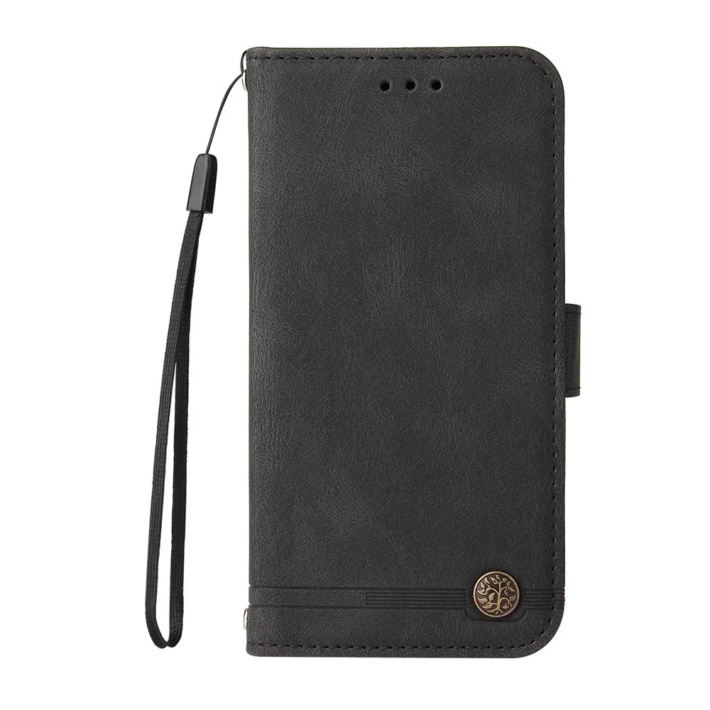 For Samsung Galaxy A22 4G (EU) / M22 Leather Wallet Cases Skin Touch Phone Cover Stand with Strap - Black - 2