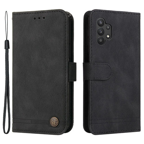 For Samsung Galaxy A32 5G / M32 5G Leather Wallet Cases Skin Touch Phone Cover Stand with Strap - Black - 1
