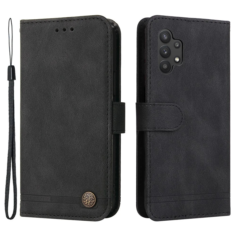 For Samsung Galaxy A32 5G / M32 5G Leather Wallet Cases Skin Touch Phone Cover Stand with Strap - Black - 1