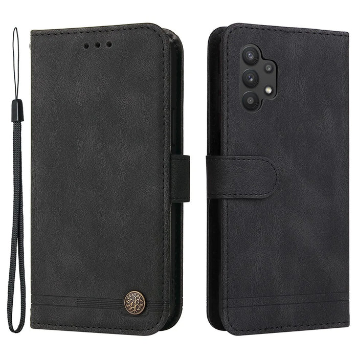 For Samsung Galaxy A32 5G / M32 5G Leather Wallet Cases Skin Touch Phone Cover Stand with Strap - Black - 1