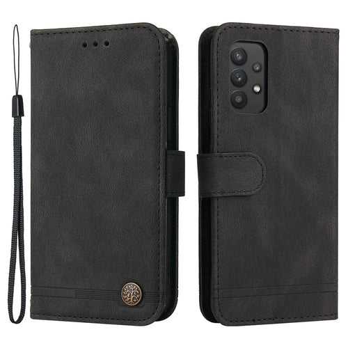 For Samsung Galaxy A32 4G (EU) Leather Wallet Cases Skin Touch Phone Cover Stand with Strap - Black - 1