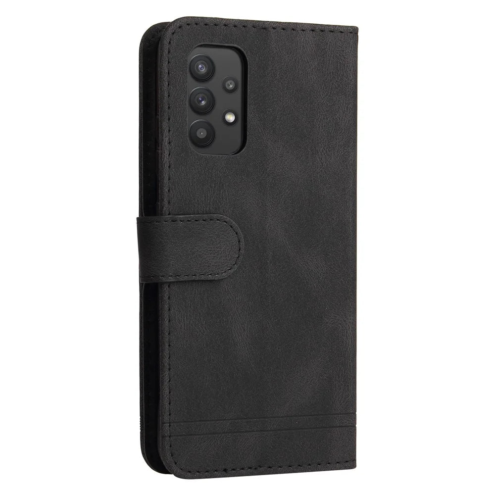 For Samsung Galaxy A32 4G (EU) Leather Wallet Cases Skin Touch Phone Cover Stand with Strap - Black - 4