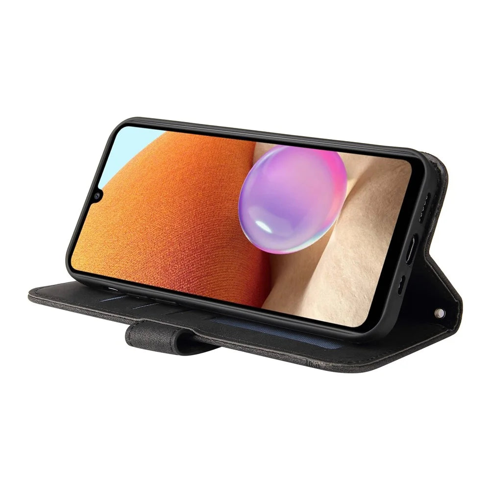 For Samsung Galaxy A32 4G (EU) Leather Wallet Cases Skin Touch Phone Cover Stand with Strap - Black - 5