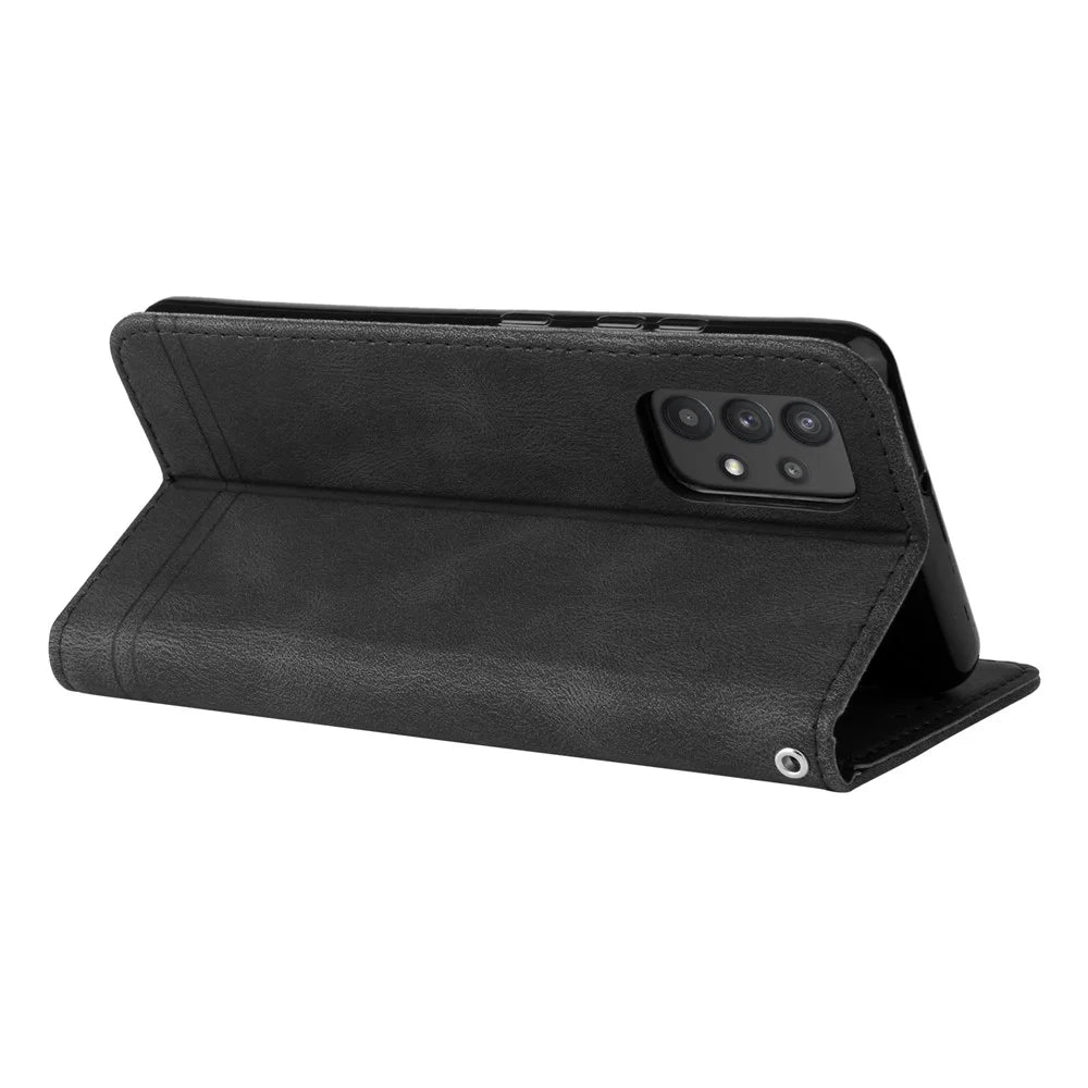 For Samsung Galaxy A32 4G (EU) Leather Wallet Cases Skin Touch Phone Cover Stand with Strap - Black - 6
