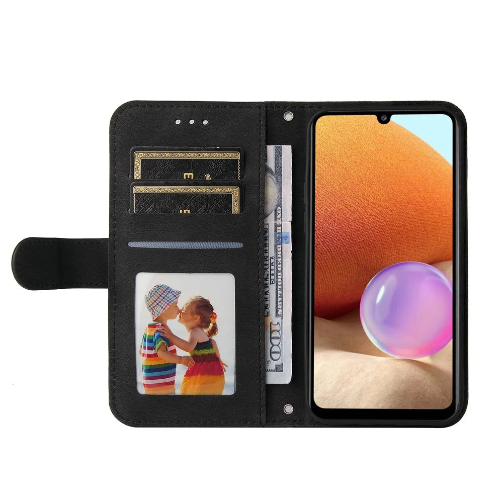 For Samsung Galaxy A32 4G (EU) Leather Wallet Cases Skin Touch Phone Cover Stand with Strap - Black - 7