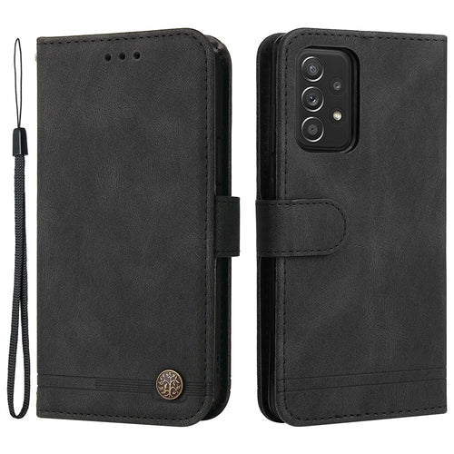 For Samsung Galaxy A52 5G / 4G / A12 Leather Wallet Cases Skin Touch Phone Cover Stand with Strap - Black - 1