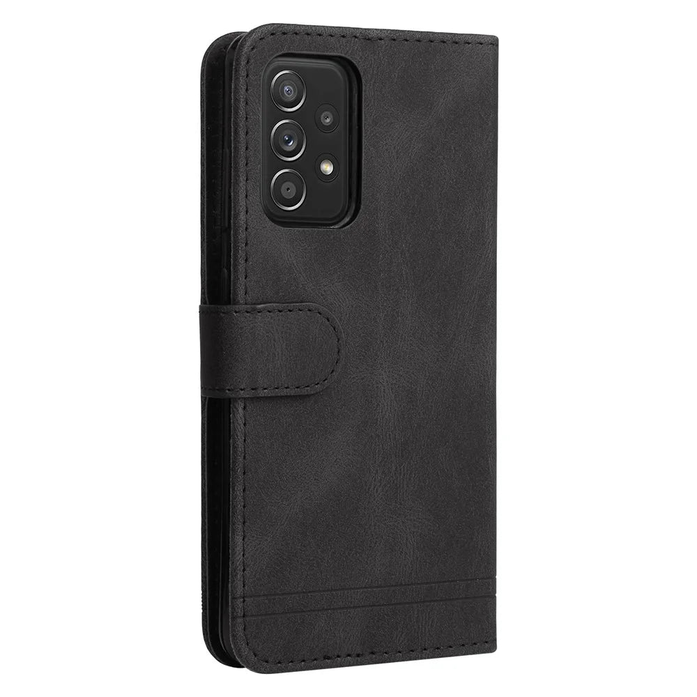 For Samsung Galaxy A52 5G / 4G / A12 Leather Wallet Cases Skin Touch Phone Cover Stand with Strap - Black - 4