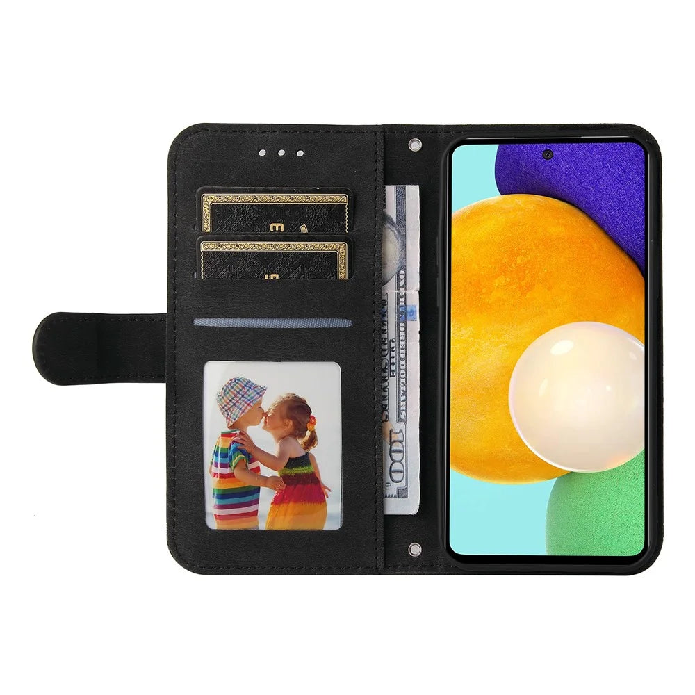 For Samsung Galaxy A52 5G / 4G / A12 Leather Wallet Cases Skin Touch Phone Cover Stand with Strap - Black - 7