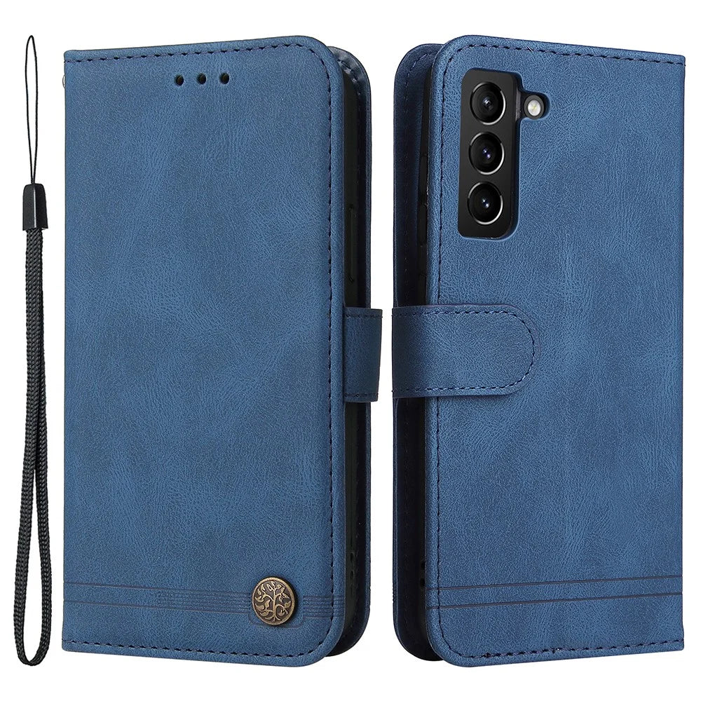For Samsung Galaxy S21 FE 5G Leather Wallet Cases Skin Touch Phone Cover Stand with Strap - Blue - 1