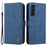 For Samsung Galaxy S21 FE 5G Leather Wallet Cases Skin Touch Phone Cover Stand with Strap - Blue - 1