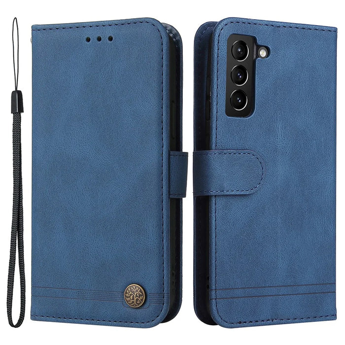 For Samsung Galaxy S21 FE 5G Leather Wallet Cases Skin Touch Phone Cover Stand with Strap - Blue - 1