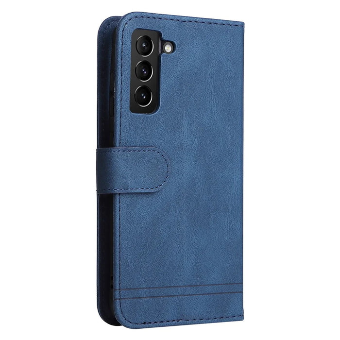 For Samsung Galaxy S21 FE 5G Leather Wallet Cases Skin Touch Phone Cover Stand with Strap - Blue - 3