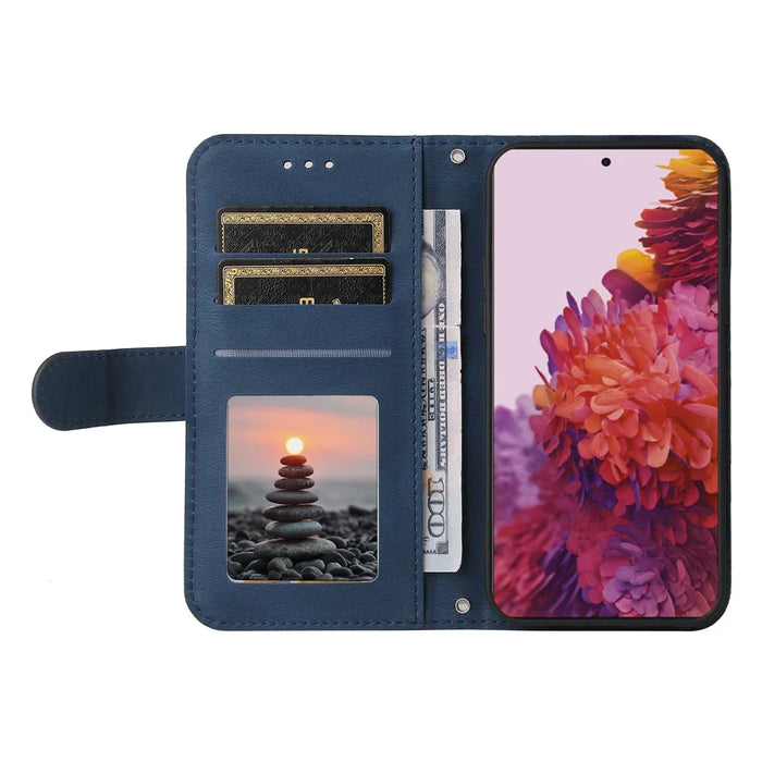 For Samsung Galaxy S21 FE 5G Leather Wallet Cases Skin Touch Phone Cover Stand with Strap - Blue - 4
