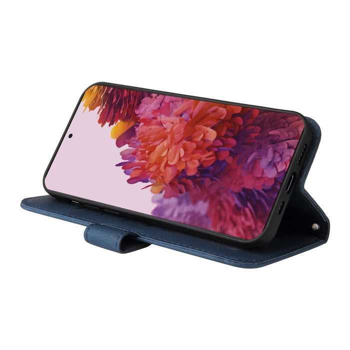 For Samsung Galaxy S21 FE 5G Leather Wallet Cases Skin Touch Phone Cover Stand with Strap - Blue - 5