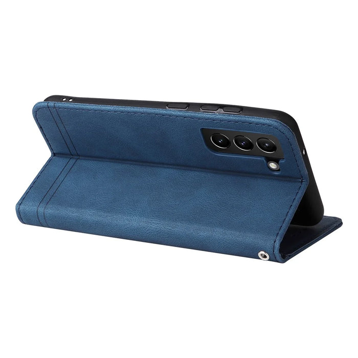 For Samsung Galaxy S21 FE 5G Leather Wallet Cases Skin Touch Phone Cover Stand with Strap - Blue - 6