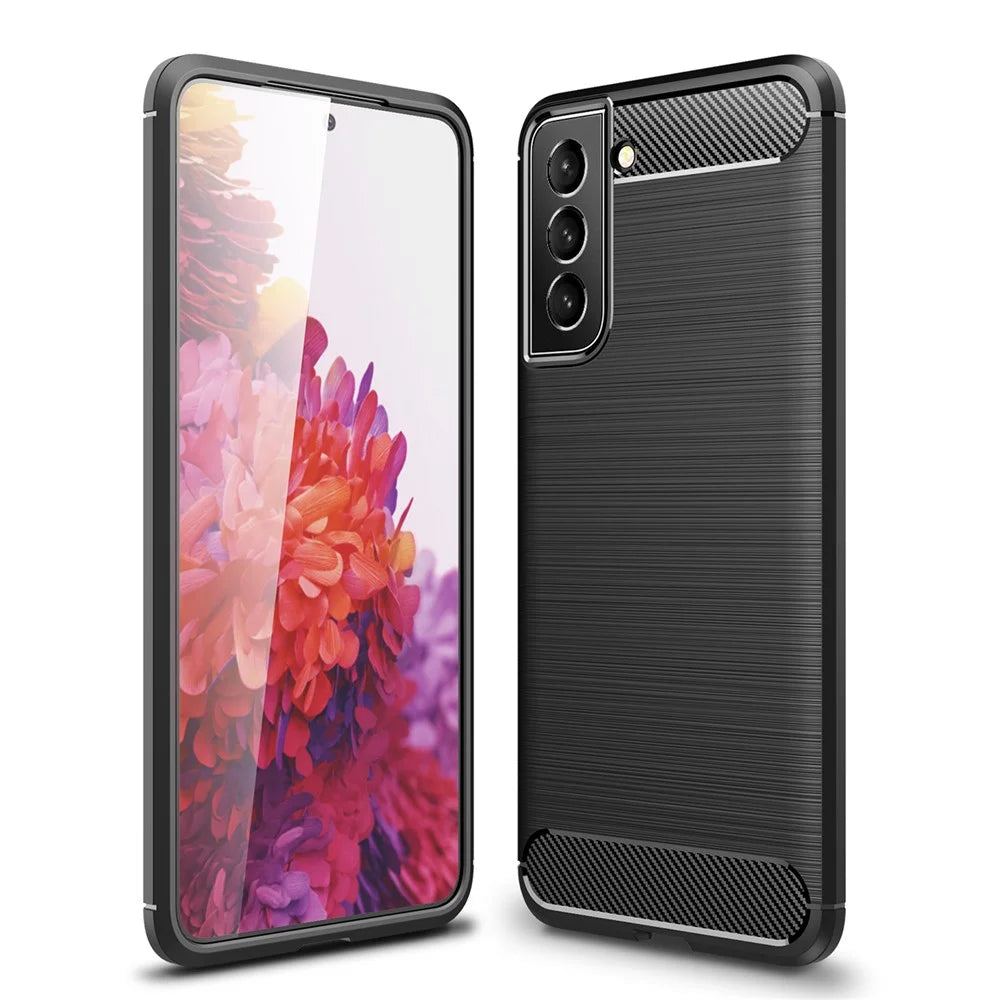 Carbon Fiber Brushed Texture Light Slim Scratch-Resistant Flexible Soft TPU Phone Cover for Samsung Galaxy S22 5G - Black - 1