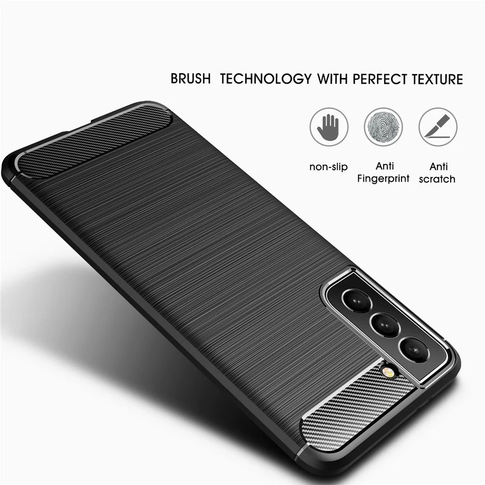 Carbon Fiber Brushed Texture Light Slim Scratch-Resistant Flexible Soft TPU Phone Cover for Samsung Galaxy S22 5G - Black - 2