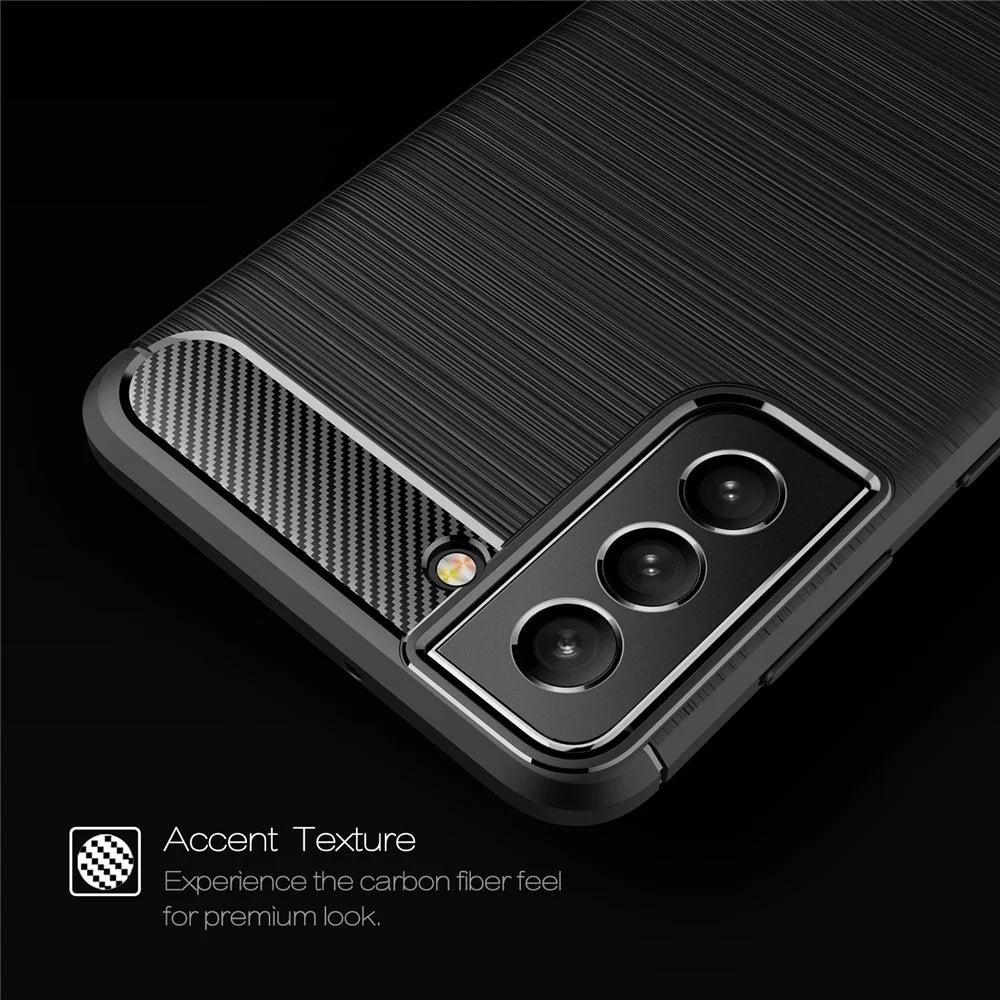 Carbon Fiber Brushed Texture Light Slim Scratch-Resistant Flexible Soft TPU Phone Cover for Samsung Galaxy S22 5G - Black - 3