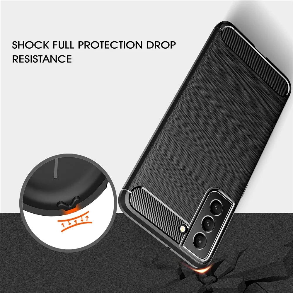 Carbon Fiber Brushed Texture Light Slim Scratch-Resistant Flexible Soft TPU Phone Cover for Samsung Galaxy S22 5G - Black - 5