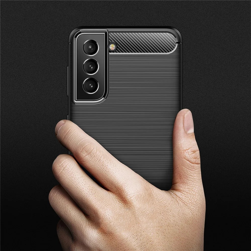 Carbon Fiber Brushed Texture Light Slim Scratch-Resistant Flexible Soft TPU Phone Cover for Samsung Galaxy S22 5G - Black - 6