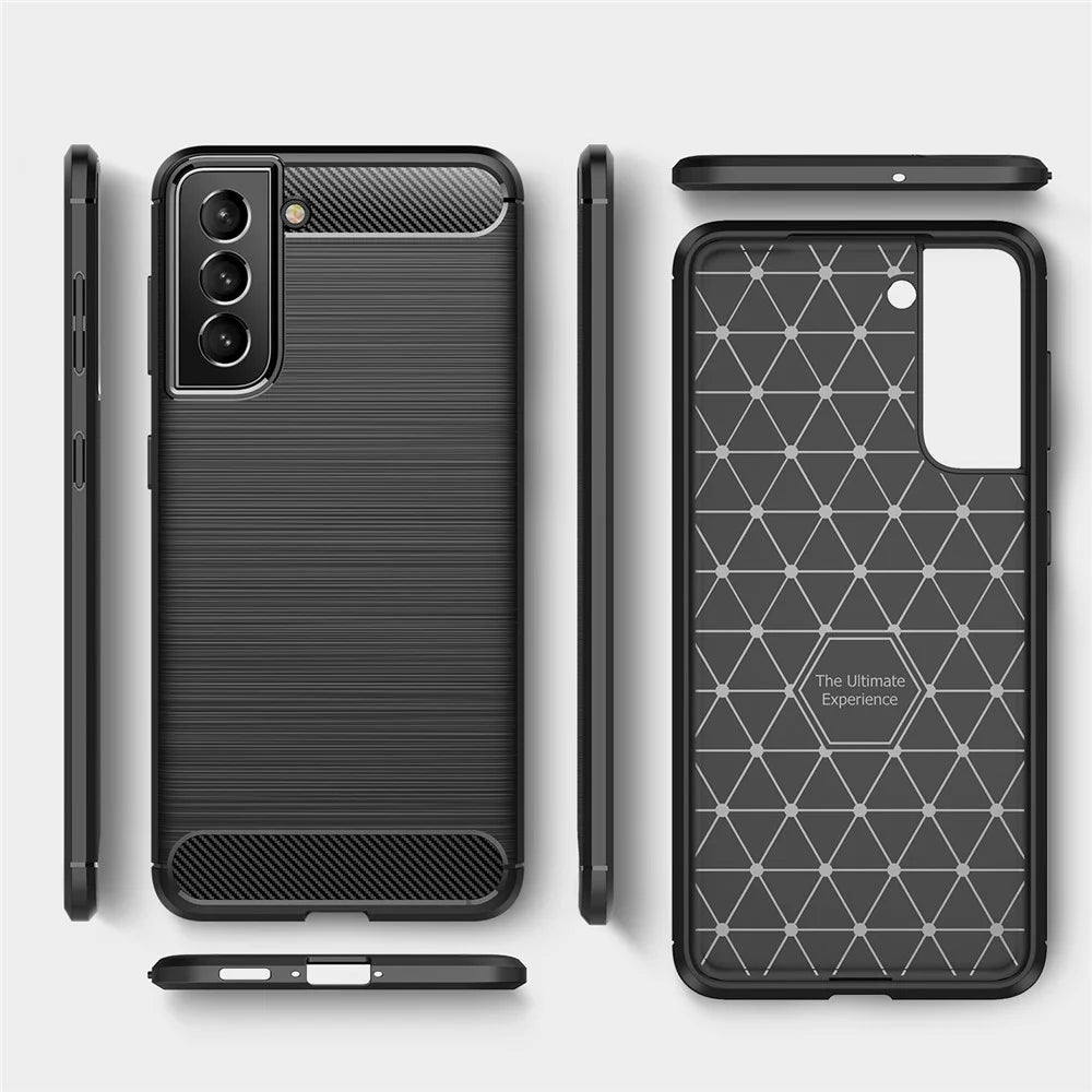 Carbon Fiber Brushed Texture Light Slim Scratch-Resistant Flexible Soft TPU Phone Cover for Samsung Galaxy S22 5G - Black - 7
