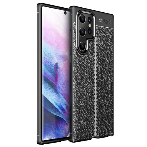 Litchi Texture Flexible TPU Mobile Phone Protector Back Case for Samsung Galaxy S22 Ultra 5G - Black - 1