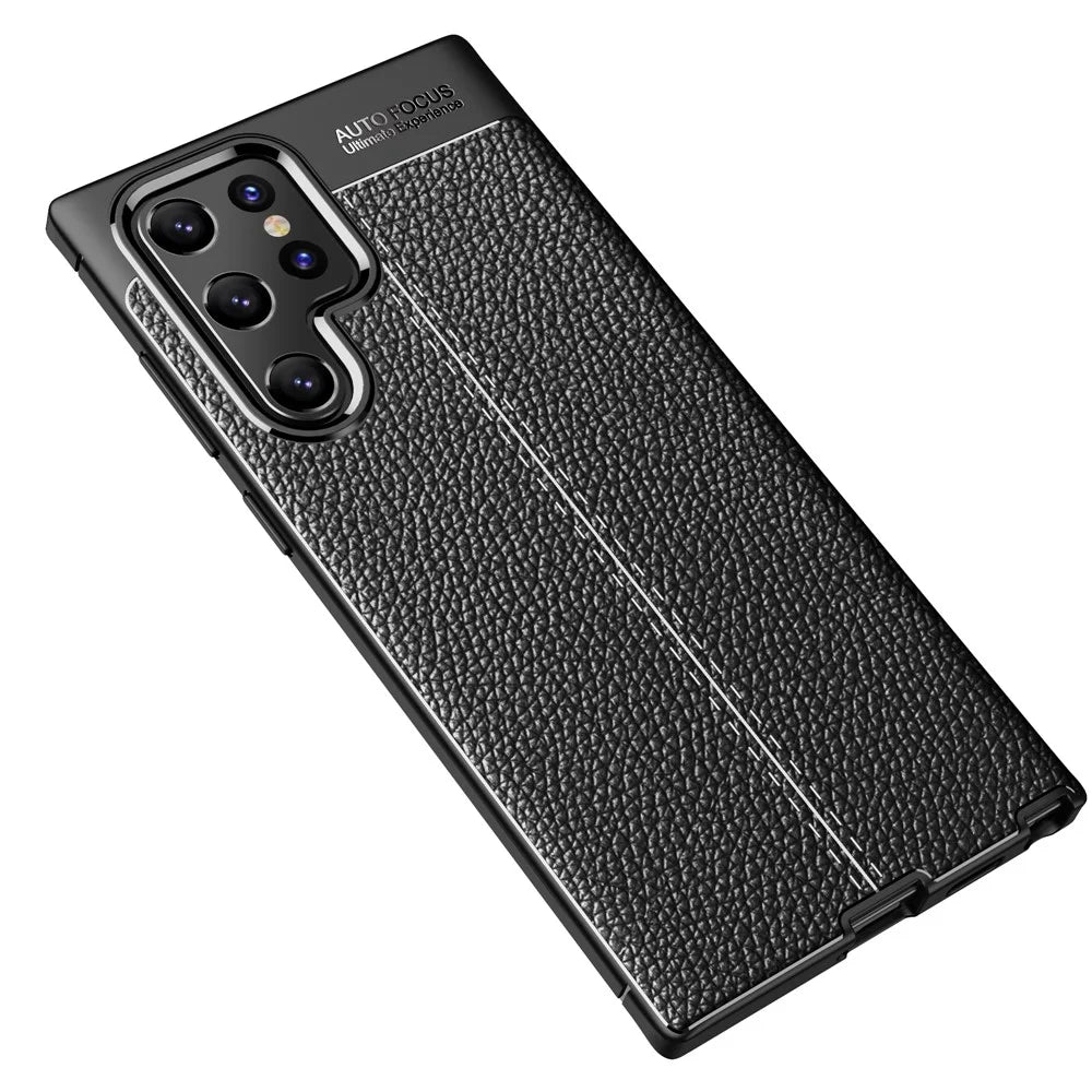 Litchi Texture Flexible TPU Mobile Phone Protector Back Case for Samsung Galaxy S22 Ultra 5G - Black - 2